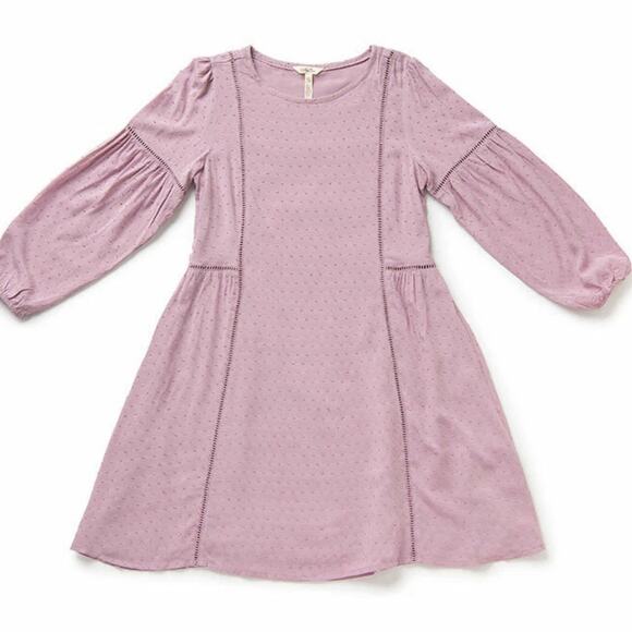 Matilda Jane Turn On The Charm Sheath Dress Women Sz L Lilac Swiss Dots Pleated - Picture 1 of 10